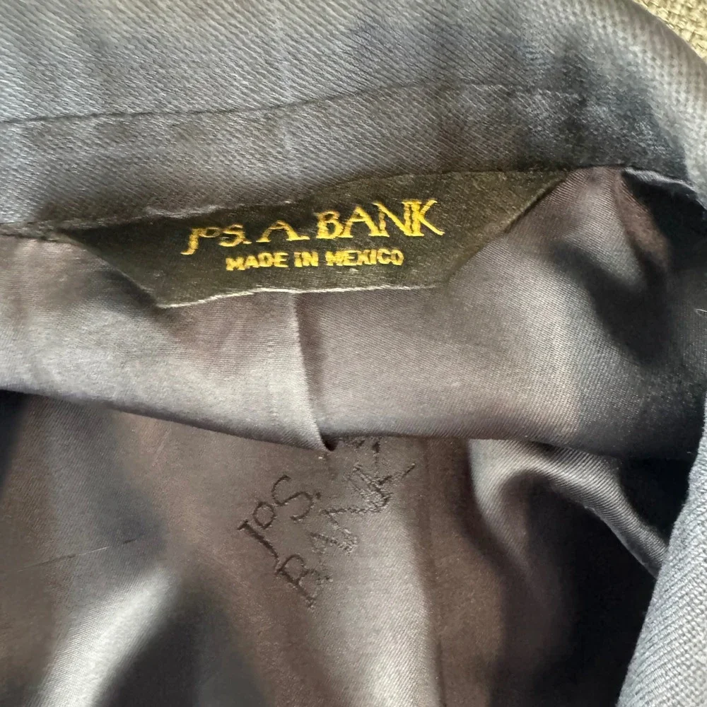 Jos A Bank Mens 44L Gordon Wool‎ Blazer Jacket Charcoal Grey Windowpane Check